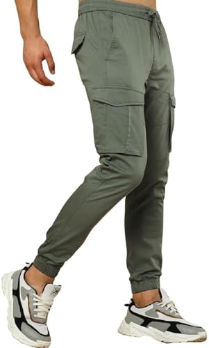 Image of ADBUCKS Men's Regular Fit low Rise Soild Cargos Style Joggers Casual Trousers