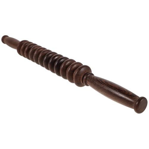 FRCOLOR Manual Wooden Massage Stick Trigger Point Roller for Muscle Therapy Compact Design for Yoga Travel Ergonomic Four Wheel Pressure Point Tool for Neck Body Relaxation