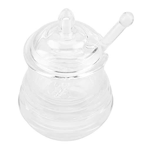 Transparent Beehiveshaped Honey Jar with Dripper Stick for Storing and Dispensing Honey 245ml