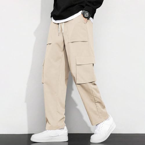 Mens Cargo Pants Drawstring Elastic Waist Casual Baggy Pant Streetwear Pockets3