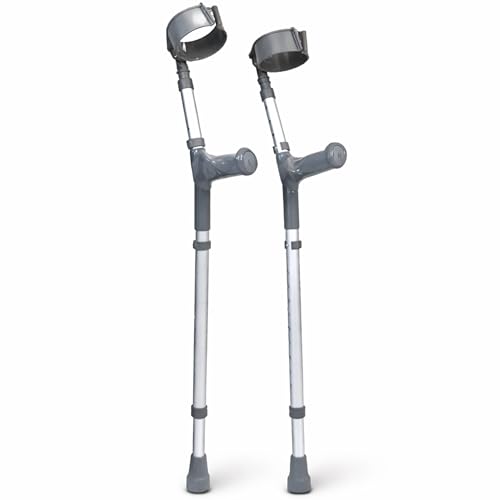 The Helping Hand Company Double Adjustable Crutches Comfortable Ergonomic Handle Lightweight Aluminum Fully Height & Arm Adjustable Medical Mobility Aid Pair for Adults (Long)