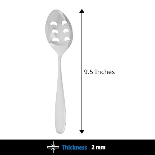 Image of Culinex Premium Stainless Steel 9.6 inch Oval Slotted Serving Spoon Set of 2 | All Purpose Kitchen Serving Spoon, Silver Rustproof Dishwasher Safe Kitchen Tools, Tableware By thinKitchen (Deluxe)