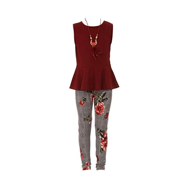 Little Girl Jackets Necklace Shirt Tank Pant Legging Girls 4 Pieces Clothing Set - Image 5