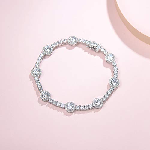 Fancime White Gold Plated 925 Sterling Silver Round Cubic Zirconia Cz Wedding Bridal Prom Tennis Bracelet For Women Girls, 19Cm #TOP2