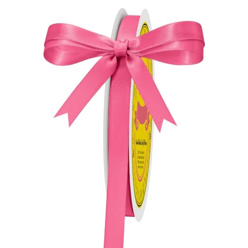 Image of Double Face Hot Pink Satin Ribbon 3 /8 inch X 50 Yards Polyester Hot Pink Ribbon for Gift Wrapping Very Suitable for Weddings Party Hair Bow Invitation Decorations and More