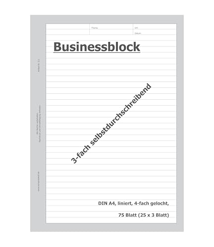 europrotokoll Linien-Durchschreibeblock, 3-fach selbstdurchschreibend, DIN A4, weiß, liniert
