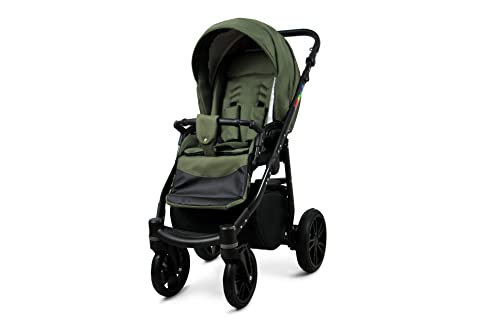 BabyLux 4-in-1 Kinderwagen Color Lux Isofix Basis Kinderwagen Tiefschlafwagen & Autositz OEKO-TEX STANDARD 100 Zertifiziert 59cmx101cmx112cm 14 kg Olive Black Frame