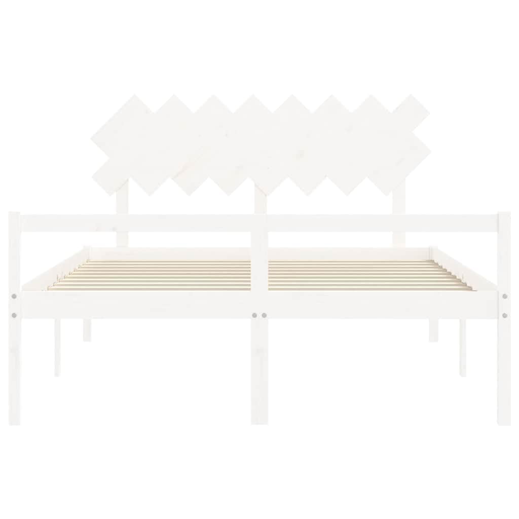 Seniorenbett 160x200 cm Weiß Massivholz Kiefer mit Kopfteil robuster Lattenrost Stauraum Schlafzimmer Möbel seniorengerecht Plattformbett