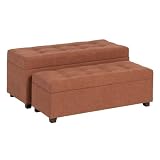 Set mit 2 Sitzbänken aus Stoff und Holz in Ziegeloptik