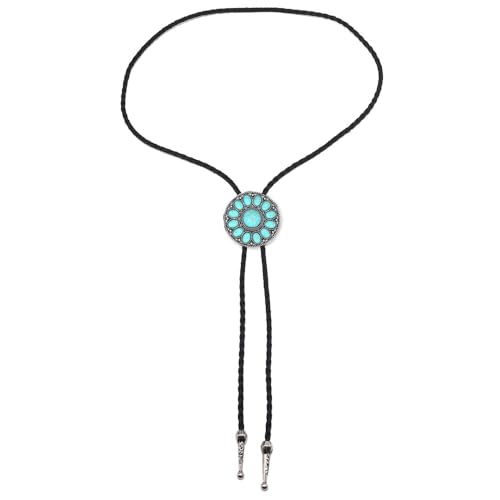 Image of AZORA Western Cowboy Bolo Tie Men Leather Necktie Leather Cord Turquoise Stone Bolo Ties for Men Women