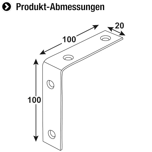 Connex Stuhlwinkel 100 x 100 x 20 mm – 12 Stück – verzinkt – Stabiler Winkelverbinder für Holzbau