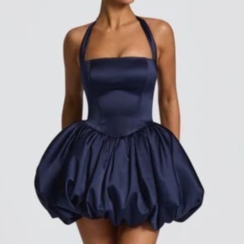 Image of Women's Y2K Sexy Halter Corset Mini Dress Backless Corset Bubble Ruched Waist Club Party Dresses