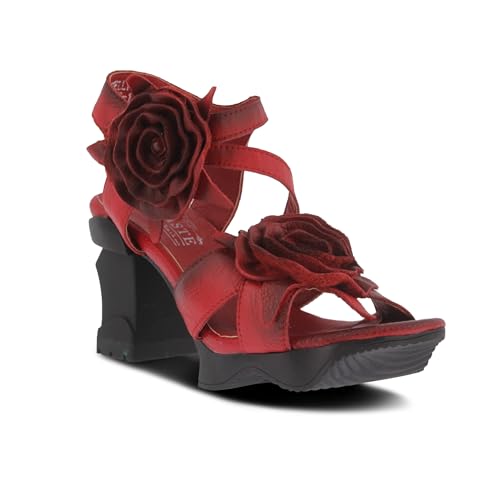Image of Spring Step L'Artiste Shelly - Women's Hand-Painted Floral Leather Platform Sandal with Adjustable Ankle Strap - Artistic Block Heel For Everyday Wear
