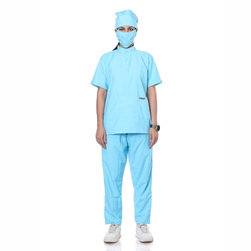 Image of Women's 5-Pocket Scrub Suit | Set of Top & Pant | Half Sleeves | Mandarin Collar | Breathable Polyviscose Fabric | Comfortable | Durable | Uniform for Doctors Nurse & Dentist LB XL