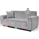 Yeahmart Thick Velvet Sofa Cover, 3 Seater Couch Slipcover, Light Grey