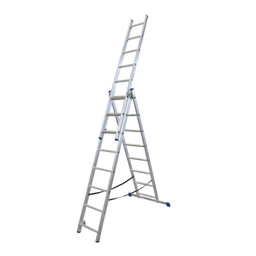 Alumexx Schiebeleiter 3-Teilig - Stehleiter - Kombinationsleiter - Ausziehleiter - Mehrzweckleiter - Alu Leiter - Klappleiter - Doppelsprossenleiter (3 x 8 Stufen) Cover