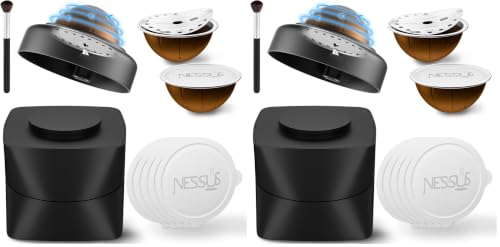 Image of NESSUS Refill Kit for Reusable Nespresso Vertuo Pods, Lid Easy Remover for Original Seal, 100PCS Aluminum Foil Lids, Tamp & Press Refillable Vertuo Capsules Holder and Brush (Pack of 2)