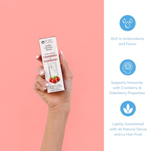 Image of Pure Inventions Water Enhancer Drops - Refreshing and Delicious - Antioxidants, Electrolytes - No Sugar, Calories, or Artificial Sweeteners - Cranberry and Elderberry (60 Servings)