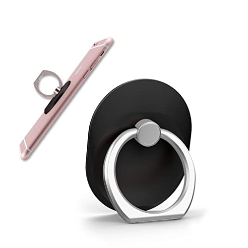 Image of Regor Finger Grip & Mobile Holder | Cell Phone Grip for Hand & Back | Selfie & Works as iPhone & Android Phone Stand for Desk - Oval Black