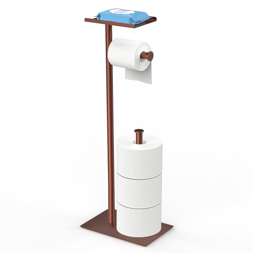 CISILY Bronze Toilet Paper Holder Stand with Phone Shelf, Bathroom Toliet Decor Decoration. Tissue Paper Roll Holder Free Standing Storage, Rv Accessories, Apartment Restroom Household