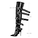 Bapolee Black Side Buckle Over The Knee High Boots For Women Sexy Fashion Pointed Toe Zipper Leather Stiletto Thigh High Boots (Black,9)