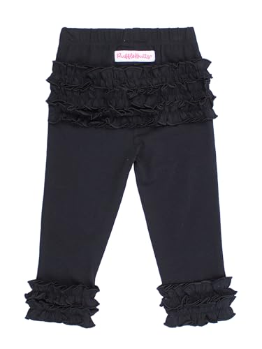 RuffleButts® Baby/Toddler Girls Soft Knit Ankle Length Ruffle Leggings - Black Ruffle, 0-3m