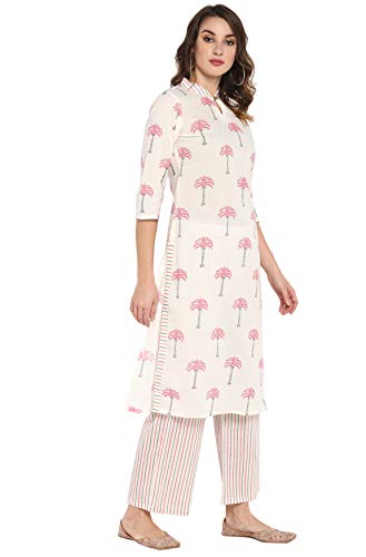 Image of Janasya Women's Cotton Floral Regular Kurta Set