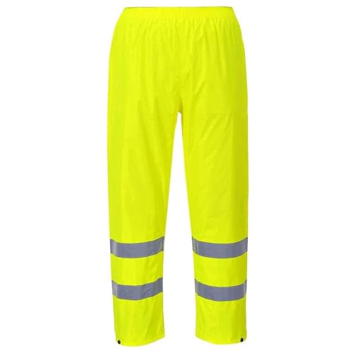 Portwest H441 Waterproof Hi Vis Reflective Safety Rain Pants Lightweight Waterproof Elasticated Waistband Over Work Trousers Mens Workwear Yellow, 3X-Large