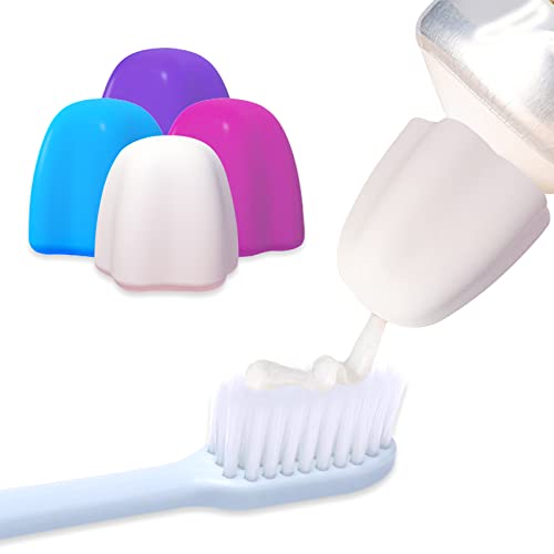 Lot de 4 capuchons de dentifrice en silicone à fermeture automatique, couvercles de dentifrice sans gâchis, distributeurs de dentifrice réutilisables en silicone (4 couleurs) Cover