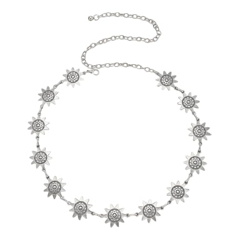 Metal Concho Chain Belt for Women,Trend Vintage Western Cowgirl Adjustable Belts,Beach Vacation Boho Waist Chain