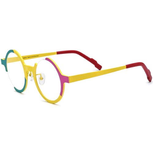 Image of FONEX Colorful Pure Titanium Glasses Frame Women Retro Round Eyeglasses