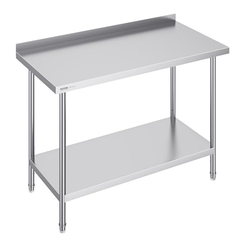 Image of VEVOR 24 x 48 x 36 Inch Stainless Steel Work Table, Commercial Food Prep Worktable Heavy Duty Prep Worktable, Metal Work Table with Adjustable Height for Restaurant, Home and Hotel