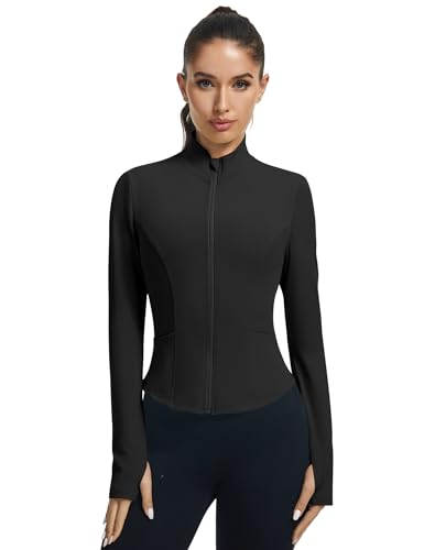 LOMON Women's Athletic Jackets Cropped Long Sleeve Workout Tops Yoga Zip Up Jackets Gym Tops Golf Shirts4
