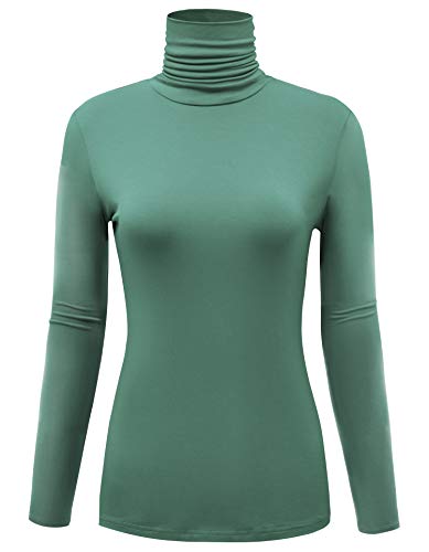 Image of AUHEGN Women's Long Sleeve Lightweight Turtleneck Top Slim Fit Pullover T-Shirt (S-XXL)