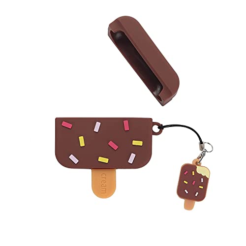 Image of Earphone Cover Compatible for Realme Buds T300, Soft Silicone Skin Shock-Absorbing Protective Case With Keychain (Front LED Visible) (Ice Cream Chocolate)