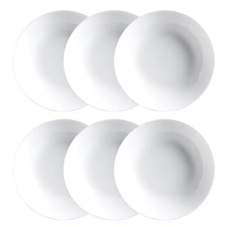 Luminarc Diwali Set of 6 Extra Resistant Opal Glass Soup Plates, 20 cm, White