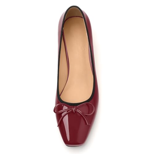 Womens Low Heel Pumps, Square Toe Block Heel Pumps for Women, Leather Insole Comfort Daily Pumps with Bow Tie 1.3"3