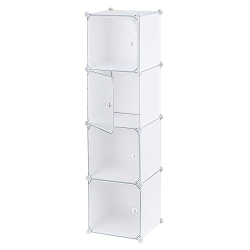 Baroni Home Mobile Componibile Salva Spazio, Organizzatore con Scomparti Impilabili in Plastica per Camera da Letto, Cabina Armadio, Ingresso, Bianco, 4 Scomparti, 37x37x147 cm
