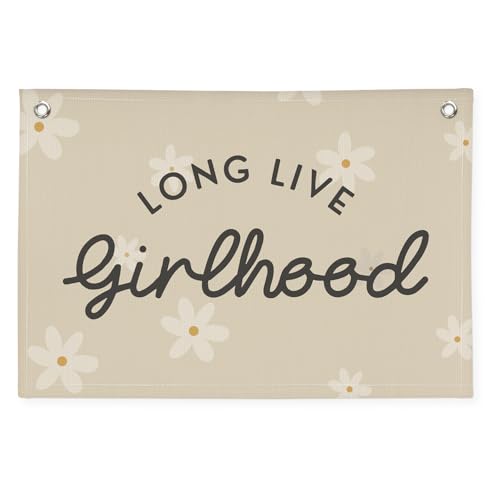 Image of Boho Girls Room Decor,Long Live Girlhood Linen Banner Hanging Flag Flower Daisy Banner for Nursery Playroom Wall Decor Kids Bedroom Dorm Toddler Decorations Trendy Room 30x20 girlroom