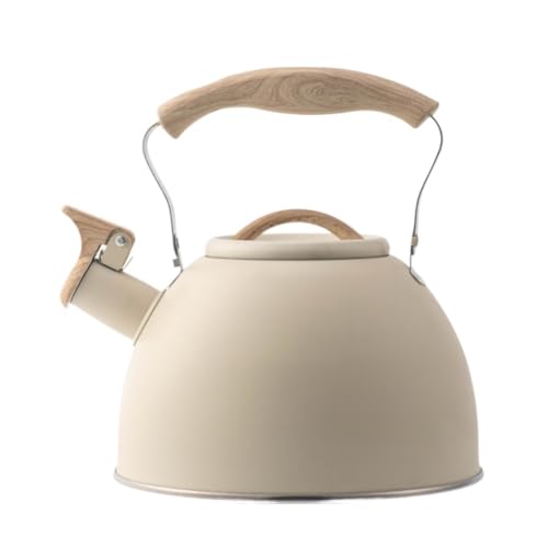 Bollitore Con Fischio, Bollitore Per Fornello, Teiera In Acciaio Inox, Bollitore Con Fischio E Beccuccio, Bollitore Per Acqua Calda, Bollitore Portatile Per Fornello, Bollitore Per Il Tè, Beige, 3 Li