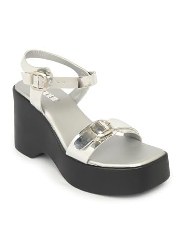 Image of ELLE Women Classic Wedges Heel Sandal with Buckle details