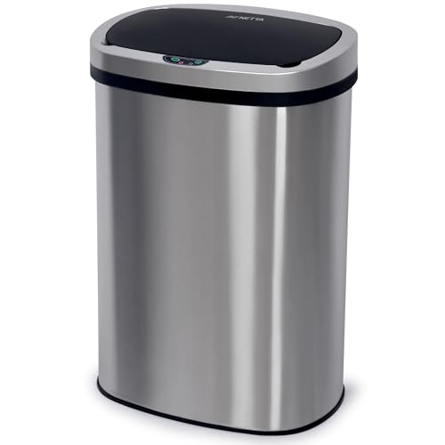 NETTA 50L Sensor Bin for Kitchen - Large Automatic Motion Sensor Waste Rubbish Bin - Touch Free Smart Bin with Infrared Lid & Non Skid Base - Electric Bin for Home Office & Trash Can - Silver