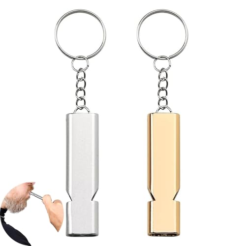 SSHUIKKAI 2 Stück Trillerpfeife Laut Notfall, Signalpfeife, Notfallpfeife, Emergency Whistle, Metall Notfallpfeife, für Schule Gym, Outdoor Camping, Wandern, Jagen, Klettern(Golden, Silber)