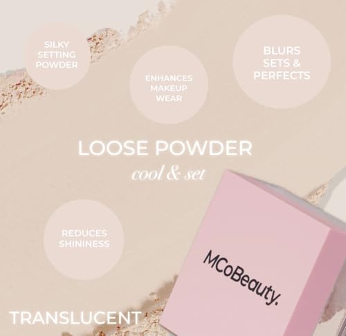 MCoBeauty - Transluscent Loose Powder Cool & Set - Finely Milled Water-Based Baking & Setting Powder with Hyaluronic Acid, Glycerin & Vitamin E - Vegan, Cruelty Free Cosmetics - Face Makeup