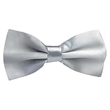 FATASH Men's Silk Satin Pre-Tied Bow Tie | Adjustable Two-Layer Classic Dickie | Solid Color Elastic Neck Bowtie for Fancy Dress Costume, Wedding, Formal Party, Prom | Boys Suit Accessories - Silver