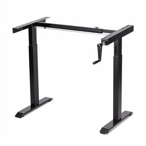 Image of Manual Hand Crank Standing Desk Frame | Non Electric Height Adjustable Sit-Stand Table No Power Required | Silent Operation, Heavy-Duty Steel| 3-Year Warranty | Black Frame Only No Tabletop