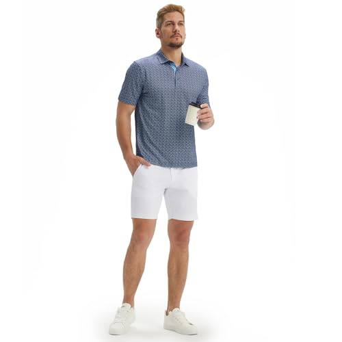 Image of M MAELREG Mens Golf Shirt Short Sleeve Dry Fit Print Moisture Wicking Performance Patterns Collared Polo Shirt
