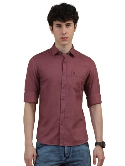 Image of COOL COLORS Men's Solid Slim Fit Casual Shirt | Breathable Soft Fabric | Spread Collar | Stylish Modern Comfort | Office, Party, Weekend Essential