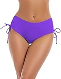 Bonneuitbebe Women's Bikini Bottoms Full Coverage Swim Bottoms Mid Waisted Swimsuit Bathing Suit Bottom Purple