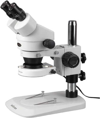 AmScope SM-1BN-80S Professional Binocular Stereo Zoom Microscope, WH10x Eyepieces, 7X-45X Magnification, 0.7X-4.5X Zoom Objective, 80-Bulb LED Ring Light, Pillar Stand, 110V-240V